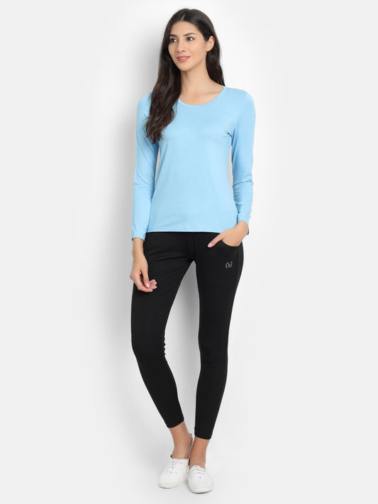 Bamboo Fabric Women's Full Sleeves T-Shirt | Sea Blue
