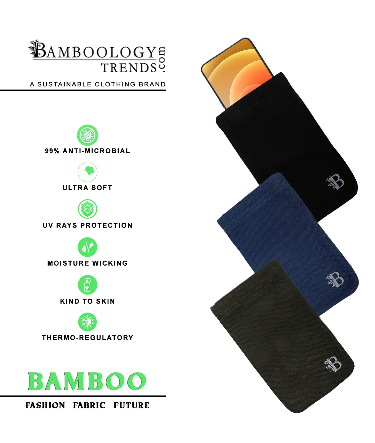 Bamboo Anti-Bacterial Mobile Pouch, Navy