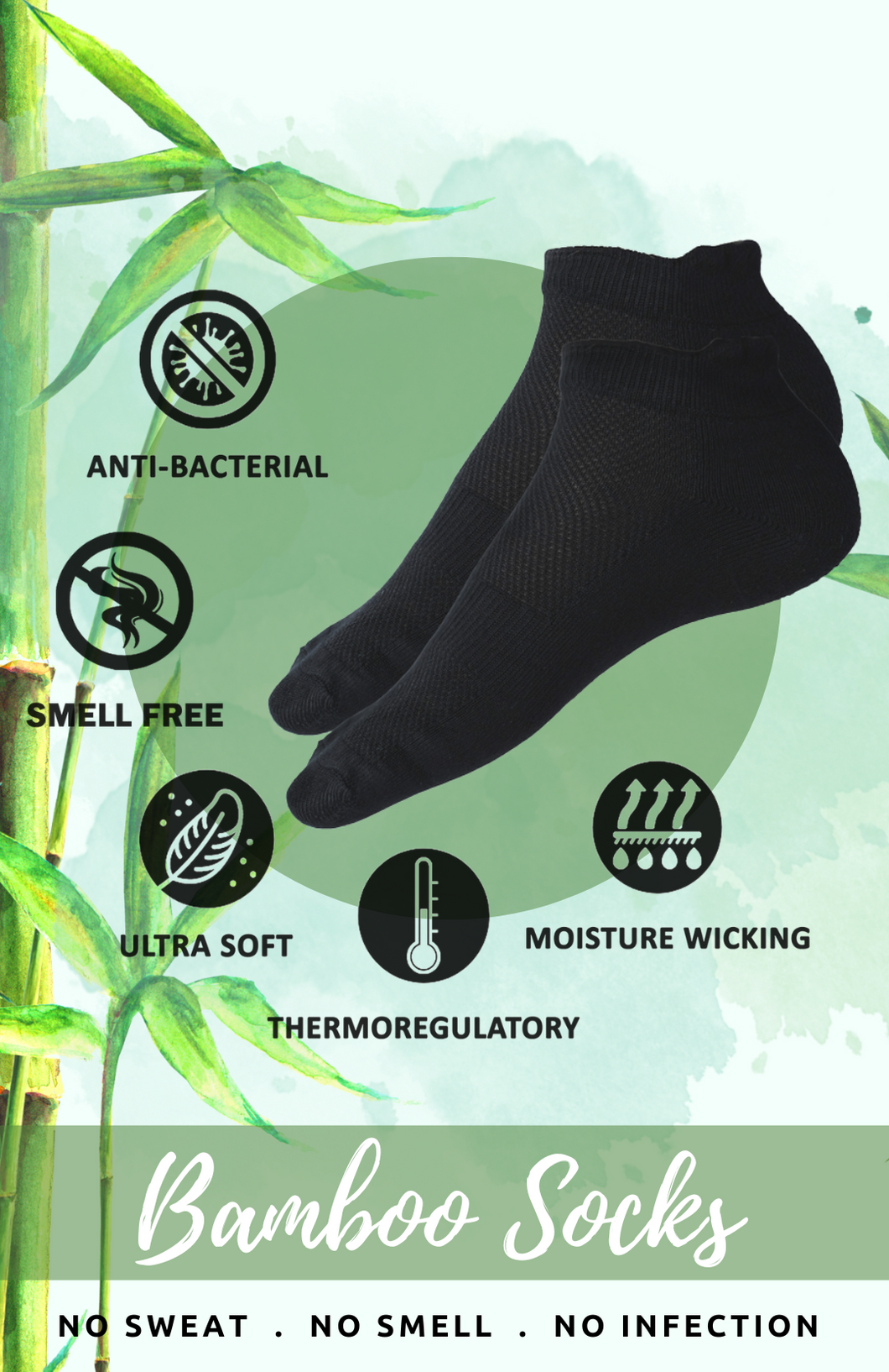 Bamboo Fabric Ankle-Length Socks (Pack of 2) – Ultra-Soft, Breathable, Moisture-Wicking, and Eco-Friendly for All-Day Comfort.